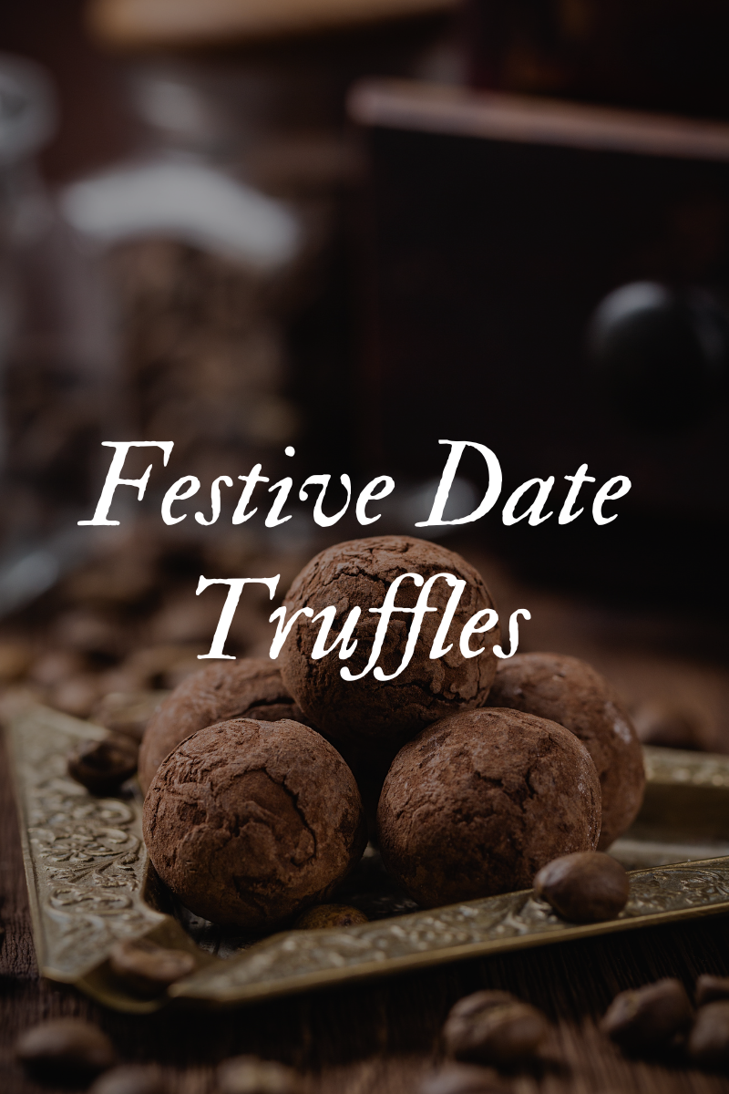 Festive date truffles coated in cocoa and coconut