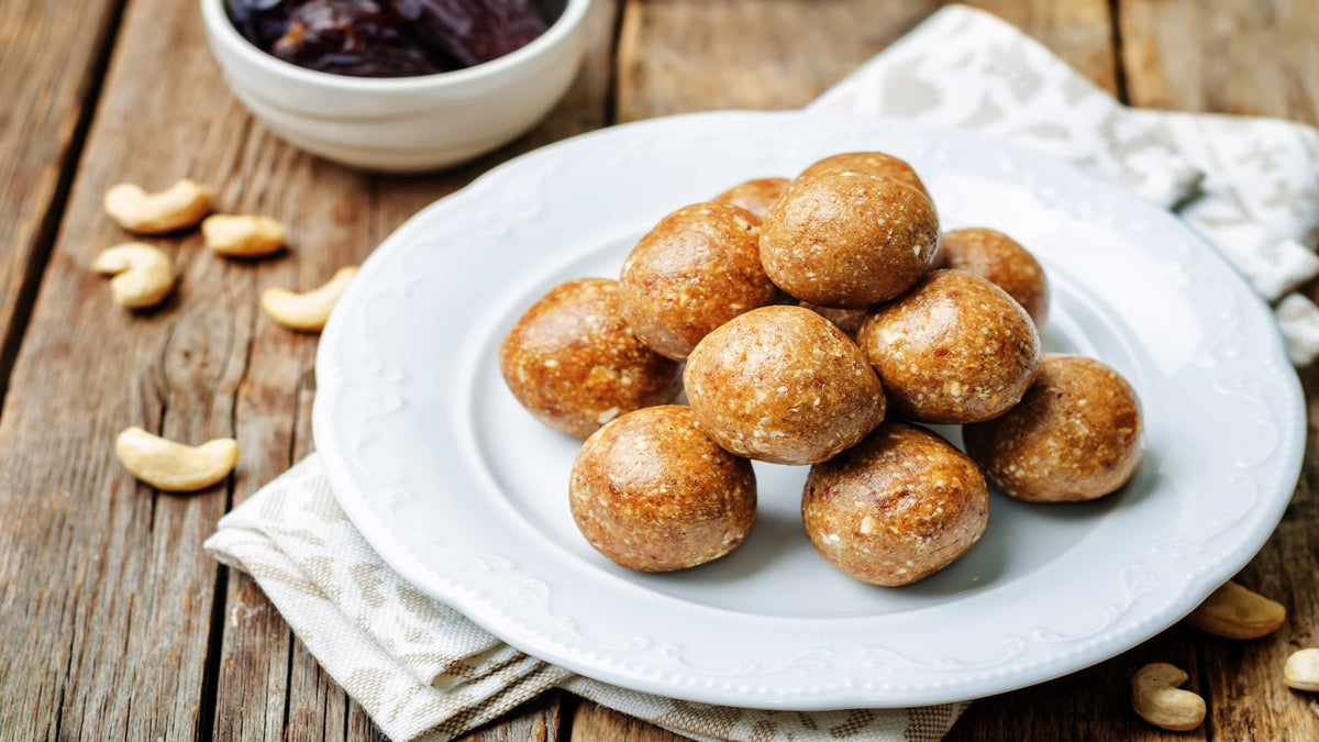 No-bake date and cashew energy balls made with Deglet Noor dates