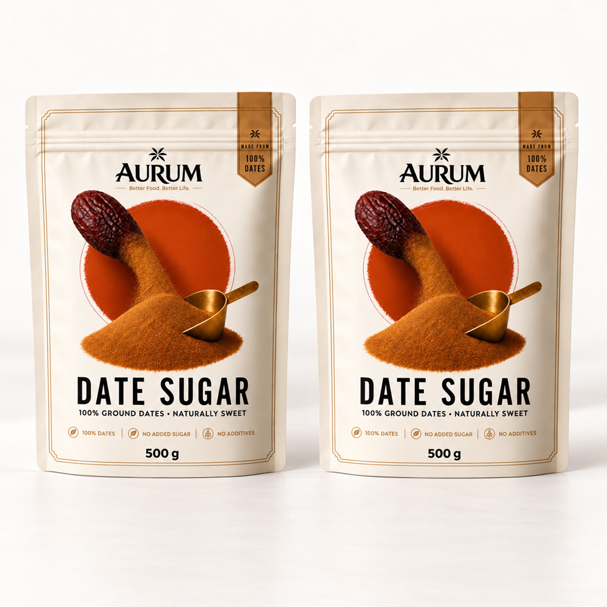Two Aurum Date Sugar 500 g pouches - 1 kg value pack